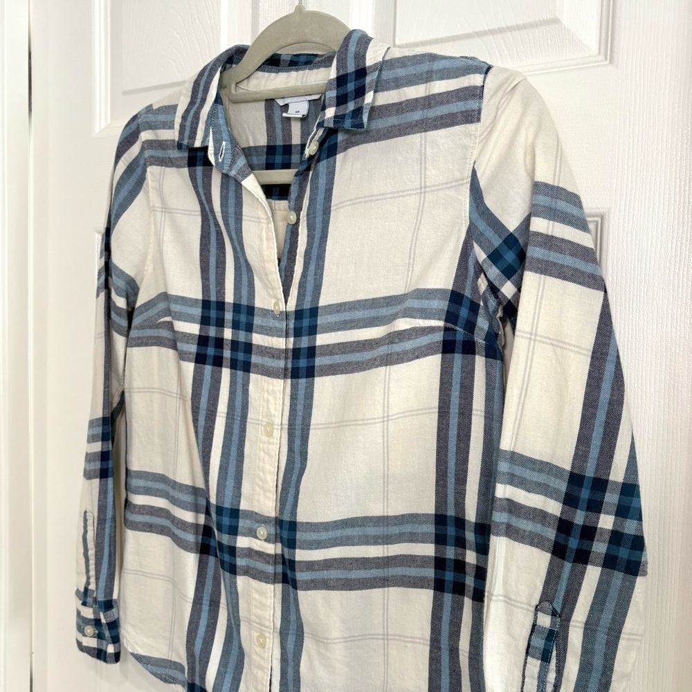 Old Navy Classic Shirt White Plaid Long Sleeve Button Up Flannel Shirt Women XS - Picture 4 of 12